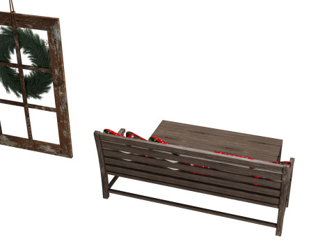 Новорічна прикраса дерев'яної лавки 3D Модель