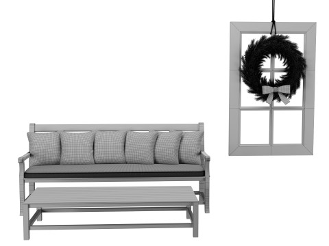 Новорічна прикраса дерев'яної лавки 3D Модель