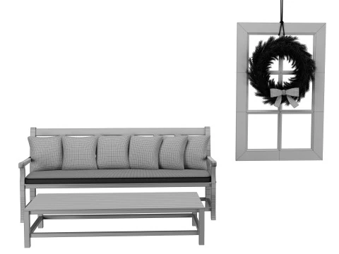 Wood bench Christmas decoration 3D Model