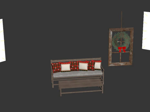 Wood bench Christmas decoration 3D Model