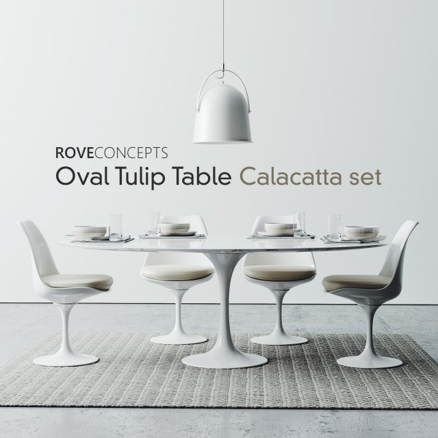 oval tulip table calacatta set 1980mm 3D Модель .c4d .max .obj .3ds .fbx .stl .blend 