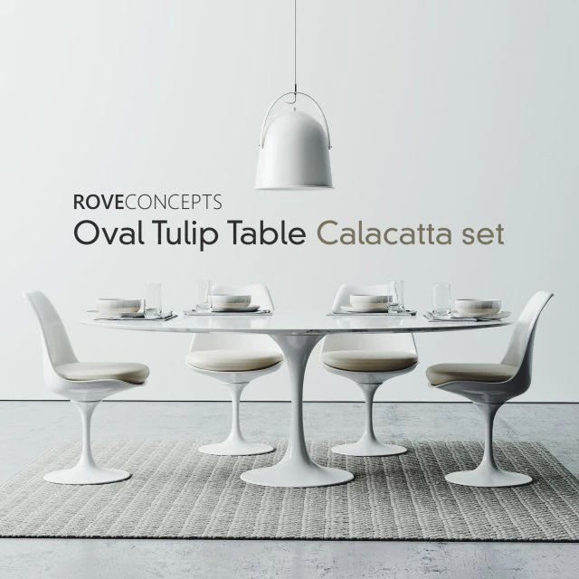 oval tulip table calacatta set 1980mm 3D Model .c4d .max .obj .3ds .fbx .stl .blend 