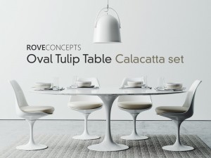 oval tulip table calacatta set 1980mm 3D 모델