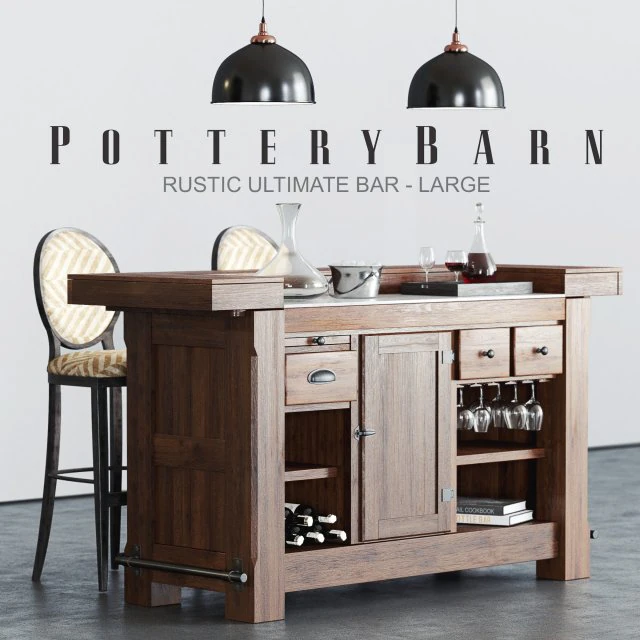 pottery barn rustic bar 3D Model .c4d .max .obj .3ds .fbx .stl .blend 