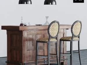 pottery barn rustic bar 3D Model