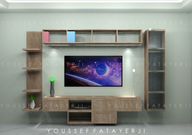 modern wooden wall mount tv setup 3D मॉडल .c4d .max .obj .3ds .fbx .stl .blend 