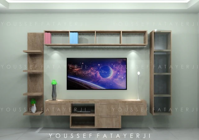 TV moderna con montaggio a parete in legno Modello 3D .c4d .max .obj .3ds .fbx .stl .blend