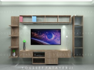 modern wooden wall mount tv setup 3D मॉडल