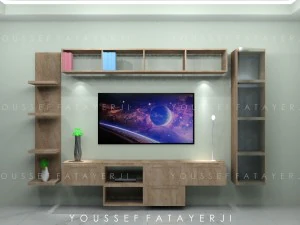 TV moderna con montaggio a parete in legno Modello 3D