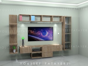 modern wooden wall mount tv setup 3D मॉडल