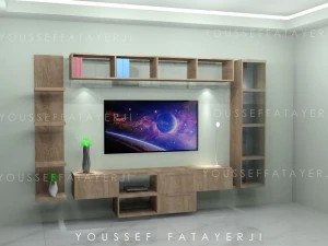 TV moderna con montaggio a parete in legno Modello 3D