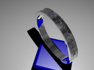 ring with internal phrase design my music is my way with emeralds in each letter Modèle 3D