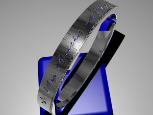 ring with internal phrase design my music is my way with emeralds in each letter Modèle 3D