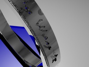 ring with internal phrase design my music is my way with emeralds in each letter Modèle 3D
