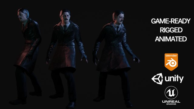 game-ready detective rigged and animated 3D मॉडल .c4d .max .obj .3ds .fbx .stl .blend 
