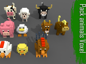 pack 10 voxel farm animals low-poly 3D Model