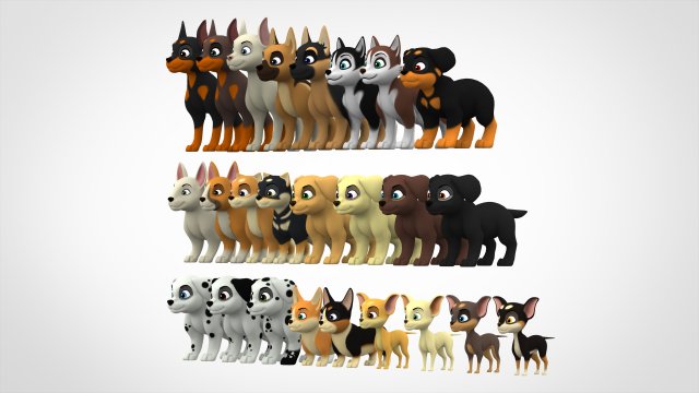 puppies pack 3D Модель .c4d .max .obj .3ds .fbx .stl .blend 