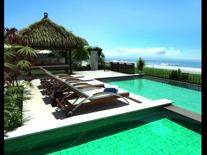 Экстерьер зоны отдыха курорта, снимок 3D Модель