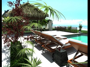 exterior resort sitting area shot Model 3D