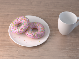morning donuts with coffee cup 3D Model