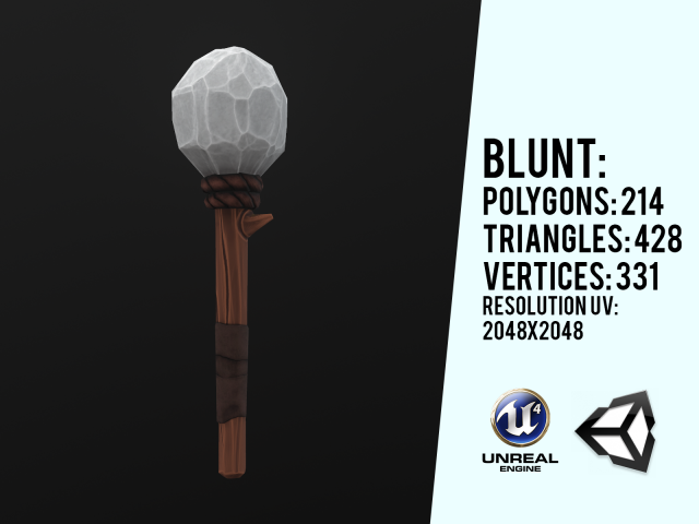 primitive stone blunt 3D 모델 .c4d .max .obj .3ds .fbx .stl .blend 