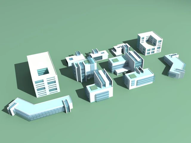 urban planning - commercial buildings 99 3D Model .c4d .max .obj .3ds .fbx .stl .blend 