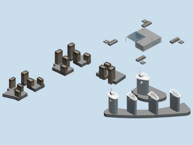 urban planning - commercial buildings 123 3D Model .c4d .max .obj .3ds .fbx .stl .blend