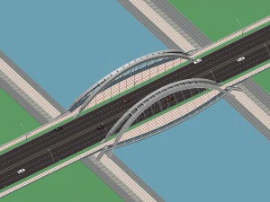 都市の建物 - 大きな橋 3 3Dモデル