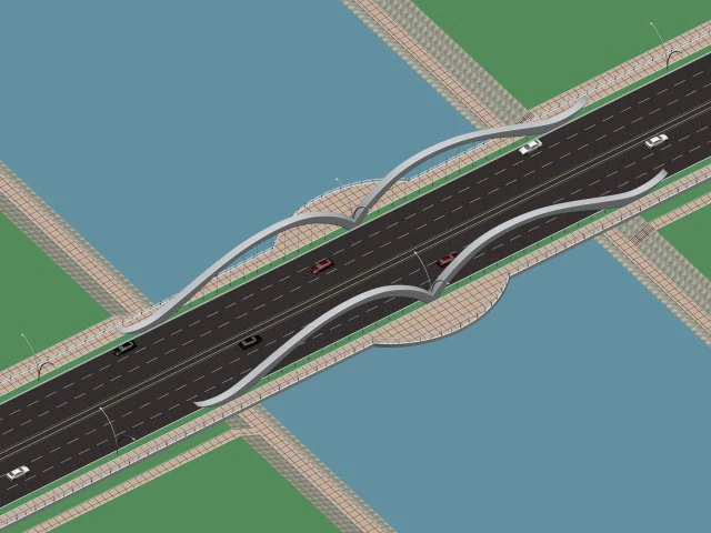 city building - big bridge 4 3D Model .c4d .max .obj .3ds .fbx .stl .blend 