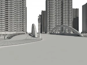 city building - big bridge 15 3D Model