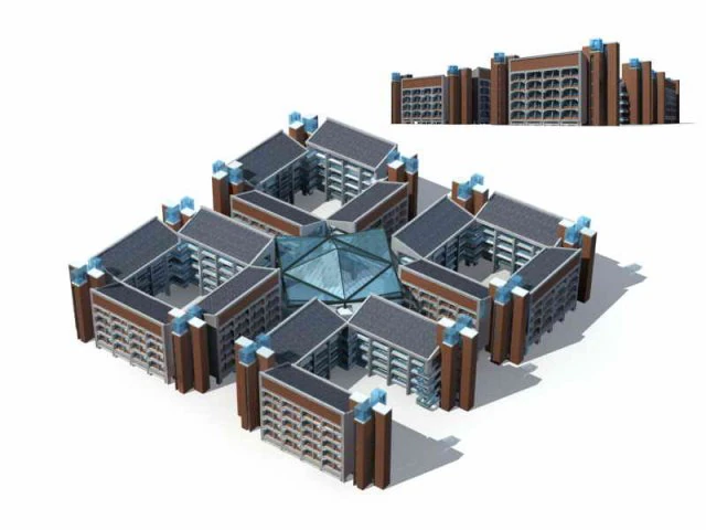 city - multi-storey commercial office building 77 3D Model .c4d .max .obj .3ds .fbx .stl .blend 