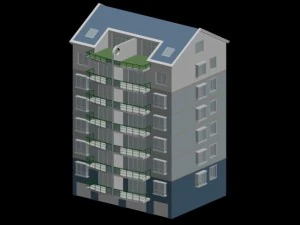 progettazione di un edificio per uffici in una villa residenziale con giardino in citt&agrave; - 159 Modello 3D
