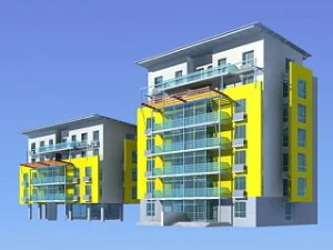 progettazione di un edificio per uffici in una villa residenziale con giardino in citt&agrave; - 416 Modello 3D
