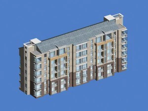 projekt budynku biurowo-mieszkalnego z ogrodem miejskim - 513 Model 3D