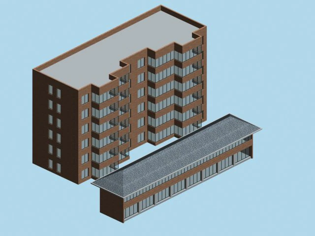 city hotel simple office building - 08 3D Model .c4d .max .obj .3ds .fbx .stl .blend