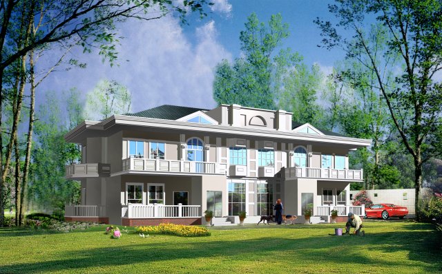 city - stylish two-seat villa 56 3D Model .c4d .max .obj .3ds .fbx .stl .blend