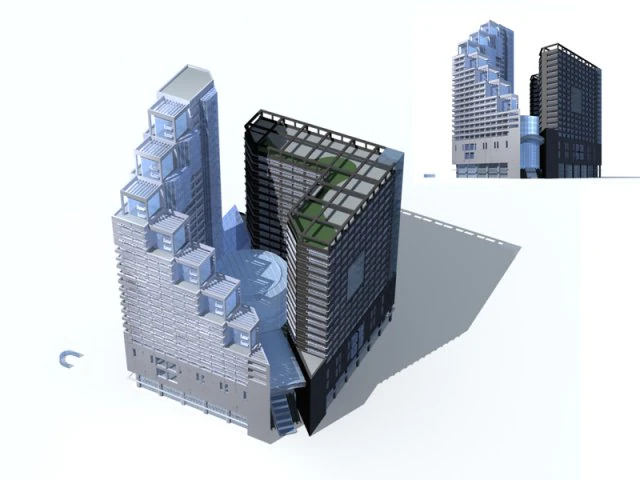 city office building construction avant-garde design hotel - 311 3D Model .c4d .max .obj .3ds .fbx .stl .blend 