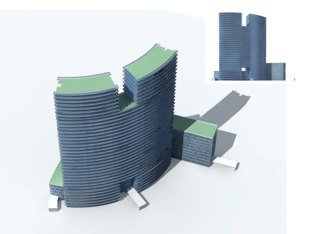 city office building construction avant-garde design hotel - 348 3D Model .c4d .max .obj .3ds .fbx .stl .blend 
