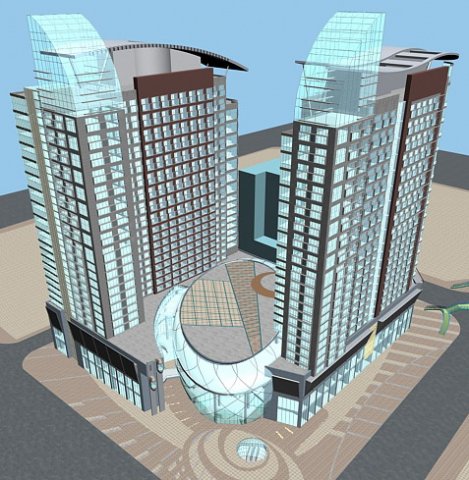 city office building construction avant-garde design hotel - 439 3D 모델 .c4d .max .obj .3ds .fbx .stl .blend