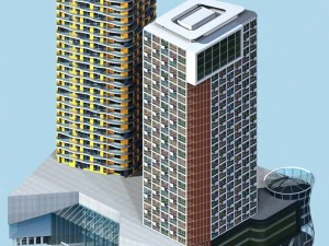 budowa biurowca miejskiego awangardowy hotel designerski - 456 Model 3D