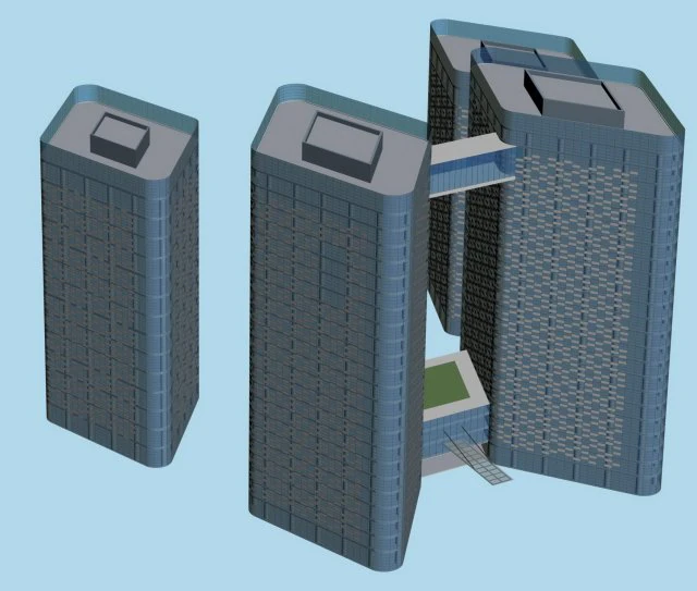 city office building construction avant-garde design hotel - 542 3D Model .c4d .max .obj .3ds .fbx .stl .blend