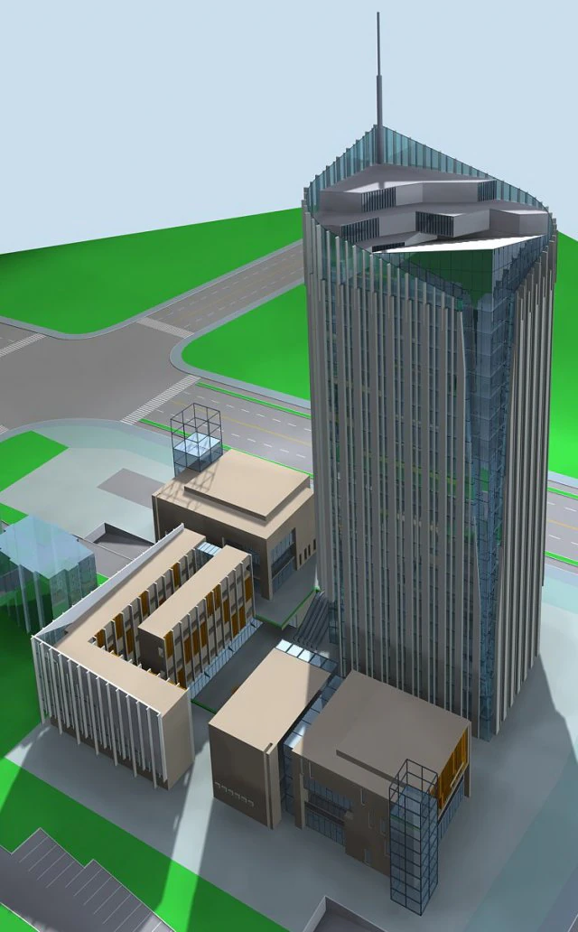 city office building construction avant-garde design hotel - 543 3D Model .c4d .max .obj .3ds .fbx .stl .blend