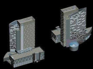 city office building construction avant-garde design hotel - 550 Modelo 3D