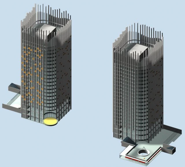 city office building construction avant-garde design hotel - 558 3D Model .c4d .max .obj .3ds .fbx .stl .blend