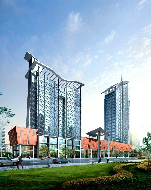 city office building construction avant-garde design hotel - 5644 Modelo 3D .c4d .max .obj .3ds .fbx .stl .blend 
