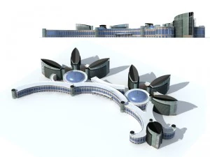 budowa biurowca miejskiego awangardowy hotel designerski - 5698 Model 3D