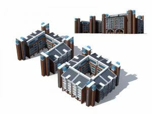 Entwurf eines B&uuml;rogeb&auml;udes f&uuml;r eine Gesch&auml;ftsstra&szlig;e in einer Gro&szlig;stadt &ndash; 100 3D Modell