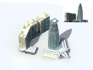 diseño de edificio de oficinas de calle comercial de gran ciudad - 145 Modelo 3D
