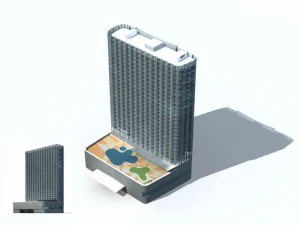 Entwurf eines B&uuml;rogeb&auml;udes f&uuml;r eine Gesch&auml;ftsstra&szlig;e in einer Gro&szlig;stadt &ndash; 198 3D Modell