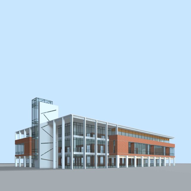 school building 007 3D Model .c4d .max .obj .3ds .fbx .stl .blend